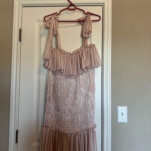 Luxxel Light Pink Smocked Maxi Dress NWT